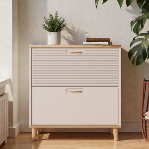 Mshliw Narrow Shoe Storage Cabinet with 2 Flip Drawers Freestanding Shoe Organizer for Entryway Slim Shoe Rack for 8 to 16 Pairs - 1 of 4