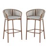30'' H Modern Woven Rope Barstools Set of 2,Fabric Upholstered Patio Armrest Barstool,Outdoor Metal Height Bar Stool with Footrest-Coolbibila - 3 of 4