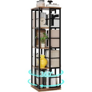 4-Tier Rotating Bookshelf,Corner Book Shelf Tower,Floor Standing Tall Industrial Book Magazines Storage Organizer,Narrow Rustic Metal  Bookshelf - 1 of 4