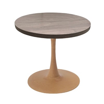 LeisureMod Bristol 27" Round Dining Table with MDF Top and Natural Wood Steel Pedestal Base for Modern Kitchen and Dining Room