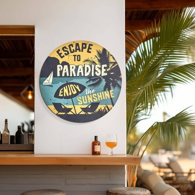 Escape to Paradise Round Vintage MDF Wall Plaque
