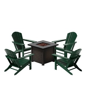 WestinTrends Outdoor Patio Adirondack Chair With Square Fire Pit Table Sets - 1 of 2