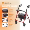 Rhythm Healthcare 4 Wheel Rollator Walker with 12x12" Seat and 6" Wheels, Red - 2 of 4