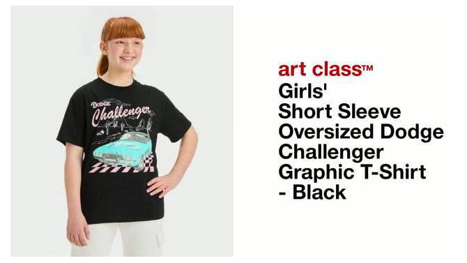 Girls' Short Sleeve Oversized Dodge Challenger Graphic T-Shirt - art class™ Black, 2 of 5, play video