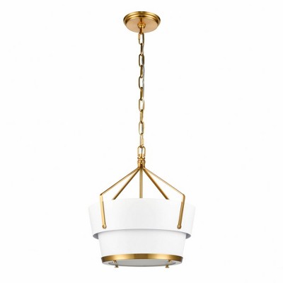 Matte White and Satin Brass Pendant Light with Etched Glass Diffuser