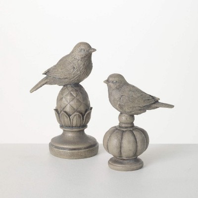 Sullivans Stone-Look Bird Finial Set of 2  8"H & 6.25"H Multicolored