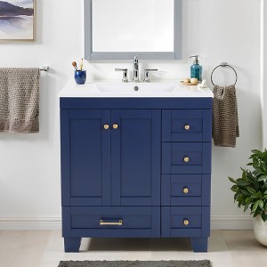 ORRD 30" Blue Bathroom Vanity with Ceramic Sink, Soft-Close Drawers & Solid Wood Frame, Multi-Organizer Storage Cabinet - 1 of 4