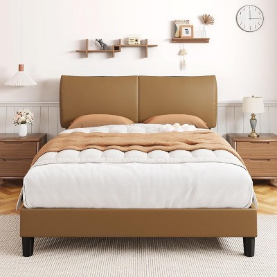 Upholstered Queen Bed Frame with Faux Leather Headboard, Adjustable Platform Design, Wooden Slats Support, Mattress Foundation, Easy Assembly.