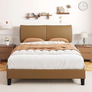 Upholstered Queen Bed Frame with Faux Leather Headboard, Adjustable Platform Design, Wooden Slats Support, Mattress Foundation, Easy Assembly. - 1 of 4