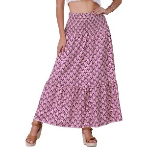 INSPIRE CHIC Women's Summer Smocked Waist Flowy Floral Maxi Skirts - 1 of 4