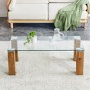 Modern Glass Coffee Table Accent Rectangular Tea Table With Glass Tabletop Wooden MDF Legs Center Table, Transparent 44.9"*21.7"*16.9" - 2 of 4