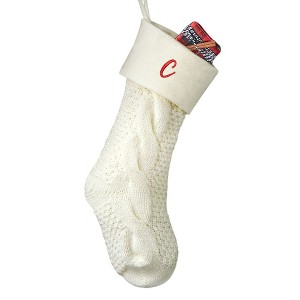Personalization Mall Cozy Cable Knit Embroidered Initial Stocking, Ivory - 1 of 3