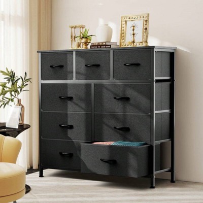SKRAN 9 Tall Fabric Clothes Cabinet Storage, Wood Top Surface Table Chest Of Drawers, Living Room, Hallway, Porch,Kids Bedroom Dresser