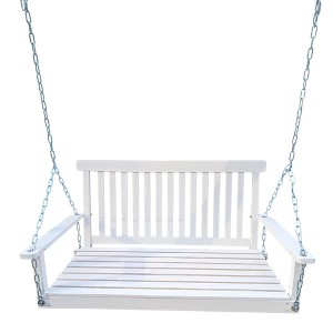 NAYSAYE Patio Swing Wooden Bench Swing with Armrests and Hanging Chains for Outdoor Porch Relaxation, White, 28.15"*23.62"*25" - 1 of 4