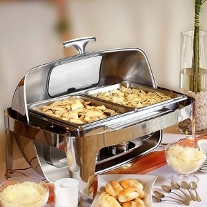 Roll Top Stainless Steel Chafing Dishes for Buffet with Glass Window Lid, Commercial Food Warmer Set - 1 of 4