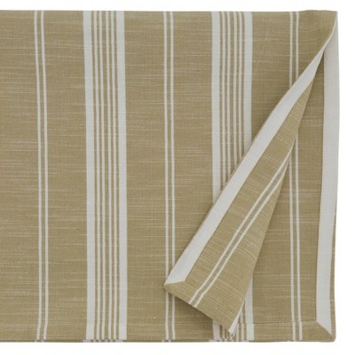 Khaki Striped Rectangular Cotton Tablecloth 65 x 120 in