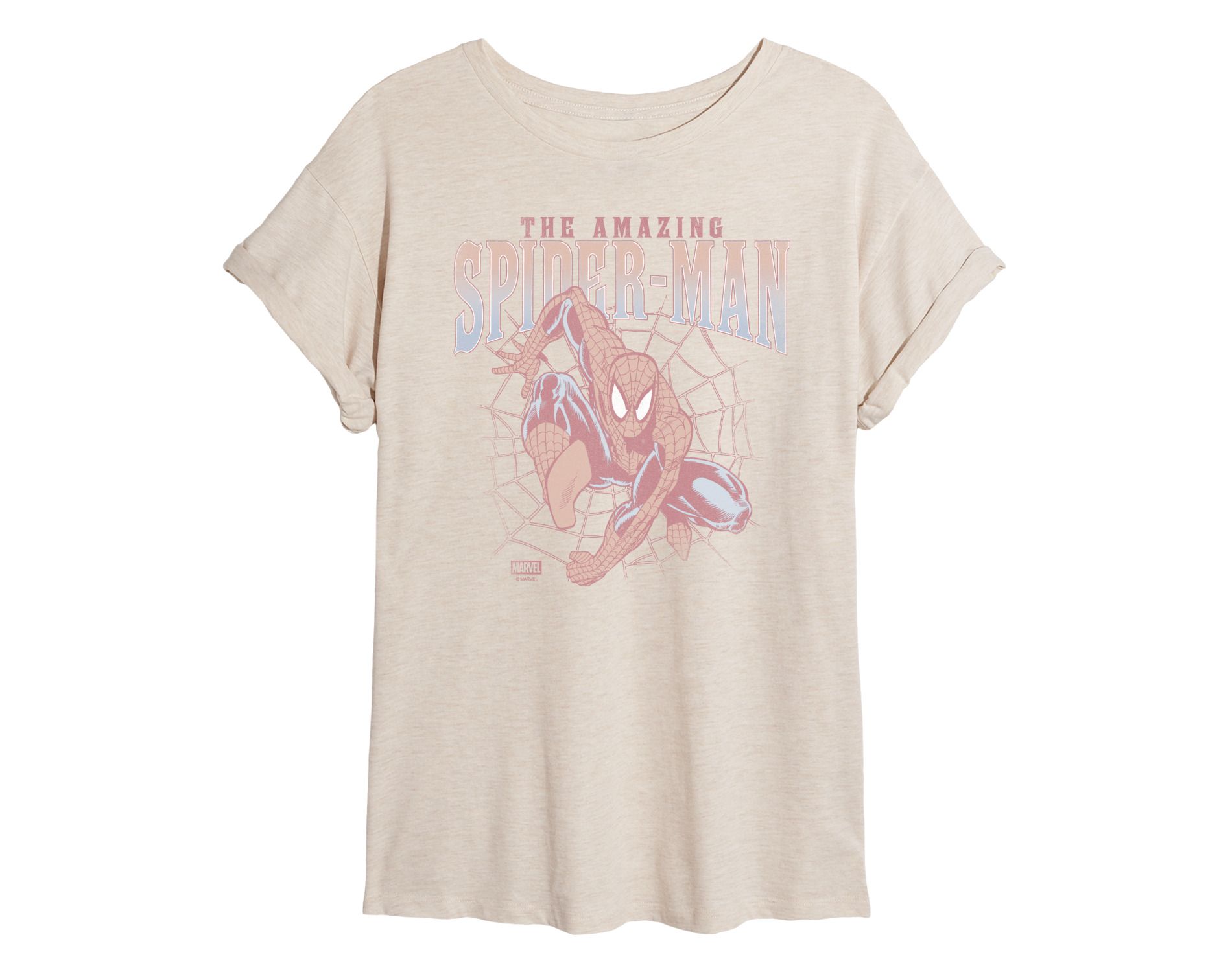 Women's Marvel Amazing Spiderman Webs Oversized Graphic T-Shirt - Birch - Small