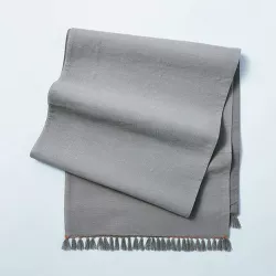 Contrast Edge Stitch Oversized Table Runner with Fringe Gray - Hearth & Hand™ with Magnolia