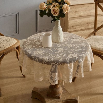 HLC.ME Harper Floral Lace Fabric Tablecloth, Lace Fabric Table Cloth, Wrinkle Resistant Tablecloth, Patterned Scalloped Tablecloth