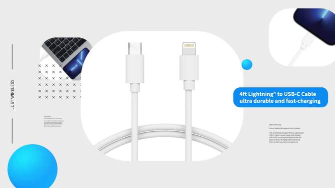Just Wireless Lightning to USB-C PVC Cable – White, 2 of 8, play video