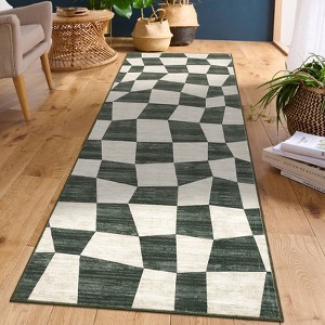 Washable Modern Checkered Area Rug | Stain Resistant Soft Geometric Throw Rug | Non-Slip Low Pile Accent Carpet for Living Room, Dining, Nursery - 1 of 4