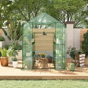 Greenhouse for Outdoors, 57 x 57 x 76'' Walk in Plant Greenhouses Heavy Duty with Durable PE Cover, 4 Tiers 12 Shelves Stands Portable Green House - 1 of 4