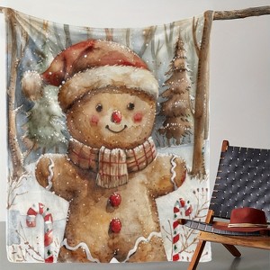 Vintage Flannel Throw Blanket - Cute Gingerbread Man Print, Cozy Soft Warm Comfortable for Couch Bed Sofa Office Camping Travel. - 1 of 4