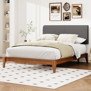 NicBex Full/Queen/King Bamboo Wood Platform Bed Frame with Curved Upholstered Adjustable Headboard,Under Bed Storage,Noise-Free,Easy Assembly,Gray - 1 of 4