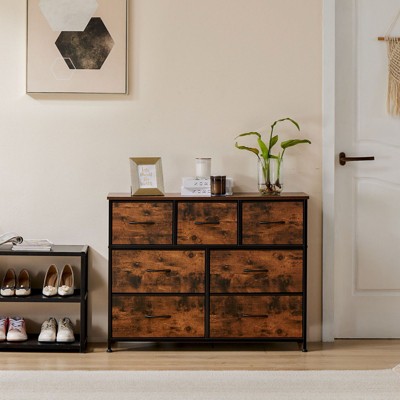 INFURNIC Utility Storage Cabinets 7 Drawer Multi-Functional Tall Dresser Ideal for Organization in Kids Rooms and Beyond, Brown, 39.3"*11.8"*30.3"