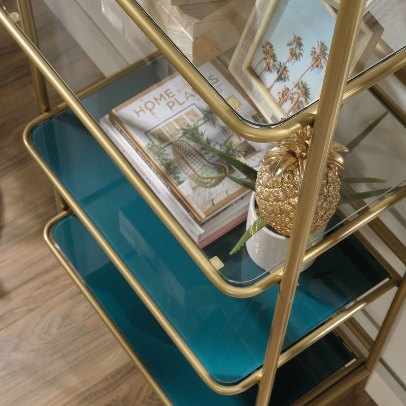 63&#34; Coral Cape Bookcase with Metal and Glass Satin Gold - Sauder: Teal Tinted Shelves, Mid-Century Modern Design, 5 of 11