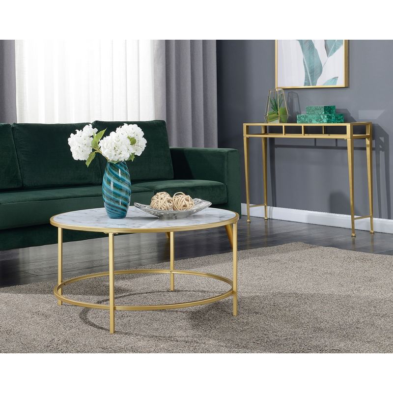 Gold Coast Faux Marble Round Coffee Table - Brieghton Home, 3 of 9