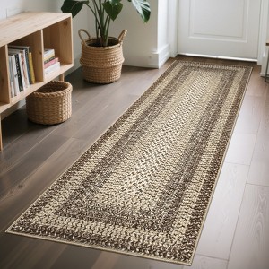 Coucheta Washable Boho Area Rug, Stain-Resistant Low Pile Carpet with Rubber Backing&Braided Border for Living Room, Bedroom, Office, Multiple Sizes - 1 of 4