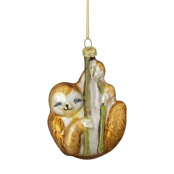 Northlight 4" Gold Sloth with Bamboo Glass Christmas Ornament
