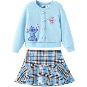 PATPAT Disney Frozen Elsa Princess Moana Toddler Girl 2 Piece Outfit Kid Pearl Button Knit Top & Tweed Skirt Set - 1 of 4
