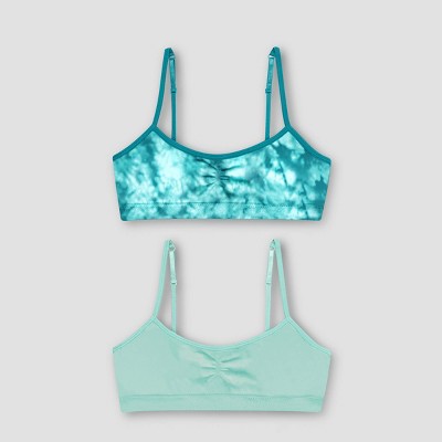 Hanes Girls' Cozy Seamless Wirefree Pullover Bra 2-Pack Heather Grey/Blue  Spearmint XL