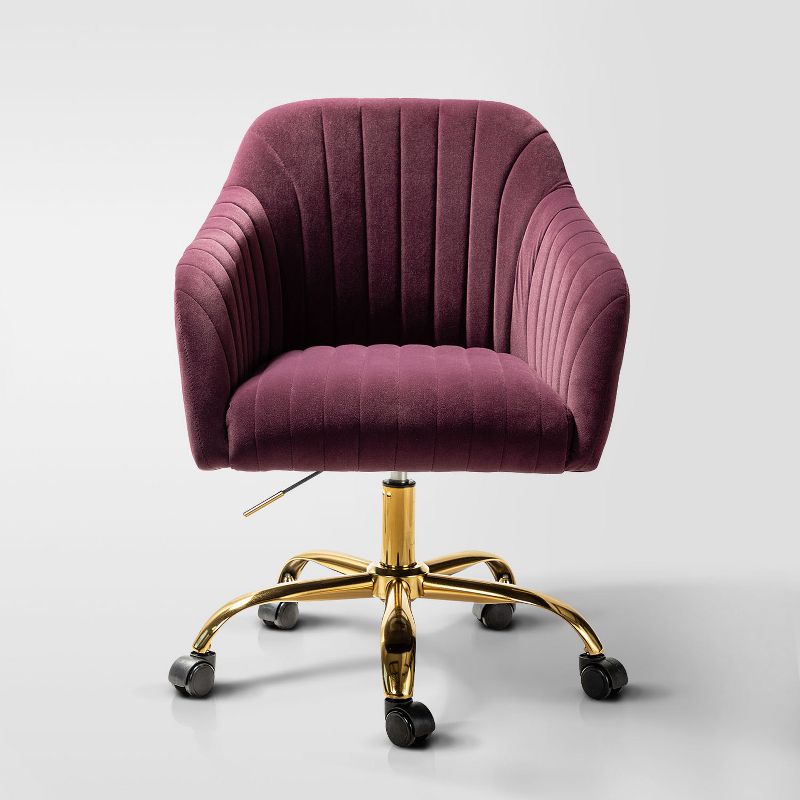 Alex Velvet Height-adjustable Swivel Task Office Chair with Channel-tufted Back and Gold Metal Base | Karat Home, 1 of 18