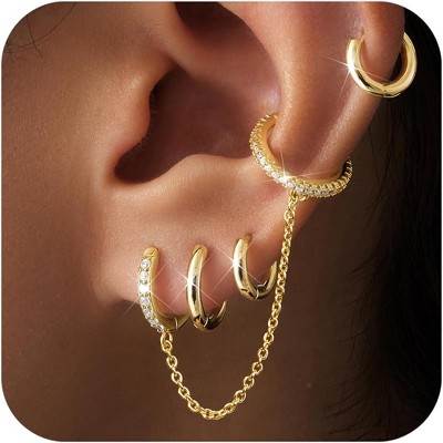 Small Gold Huggie Hoop Earrings Set for Women Men Hypoallergenic 14K Plated Stack Cartilage Earrings, Multiple Piercing