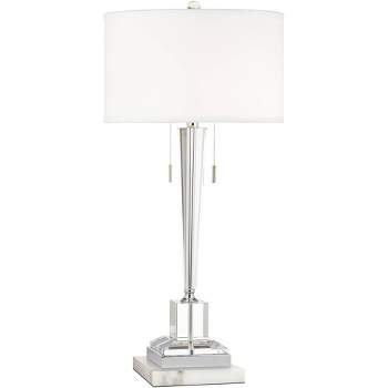 Vienna Full Spectrum Renee Modern Table Lamp with Square White Riser 30 1/2" Tall Clear Crystal Glass Drum Shade for Bedroom Living Room Nightstand