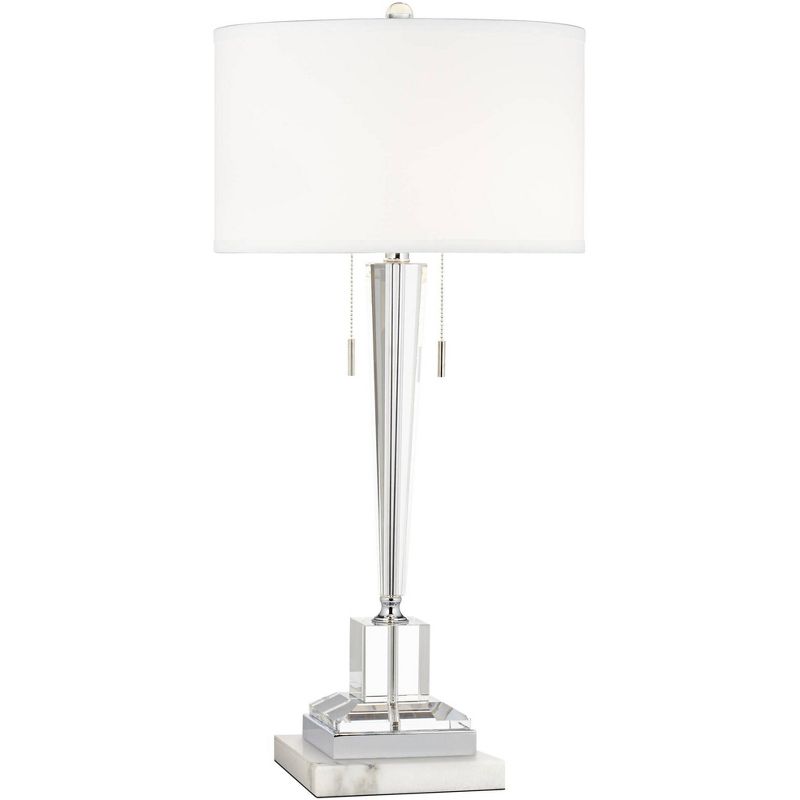 Vienna Full Spectrum Renee Modern Table Lamp with Square White Riser 30 1/2" Tall Clear Crystal Glass Drum Shade for Bedroom Living Room Nightstand, 1 of 8