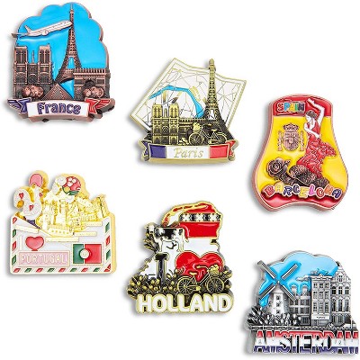 Juvale 6-Pack European Cities Refrigerator Magnets Souvenir Set - Amsterdam, Paris, Holland, Barcelona, Portugal, France
