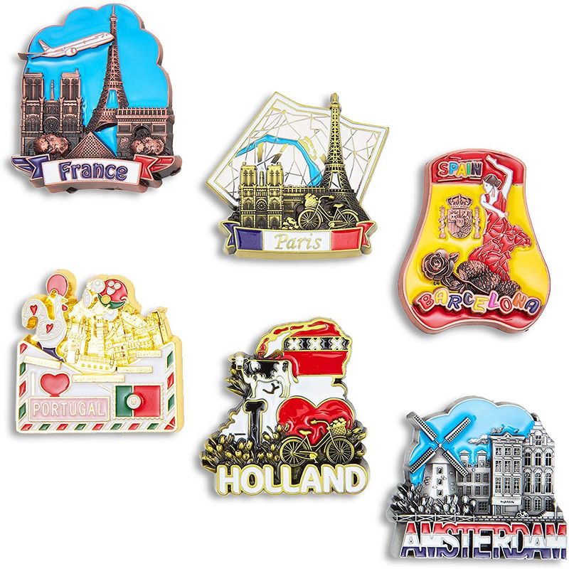 Juvale 6-Pack European Cities Refrigerator Magnets Souvenir Set - Amsterdam, Paris, Holland, Barcelona, Portugal, France, 1 of 7