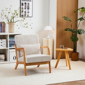 Mid Century Modern Accent Chair,Fabric Upholstered Armrests Chair With Pillow And Wooden Frame For Living Room Bedroom-Coolbibila - 1 of 4