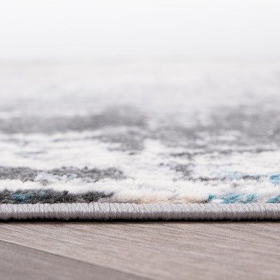 Dublin Blue and Gray Abstract Synthetic Area Rug 2'x3'