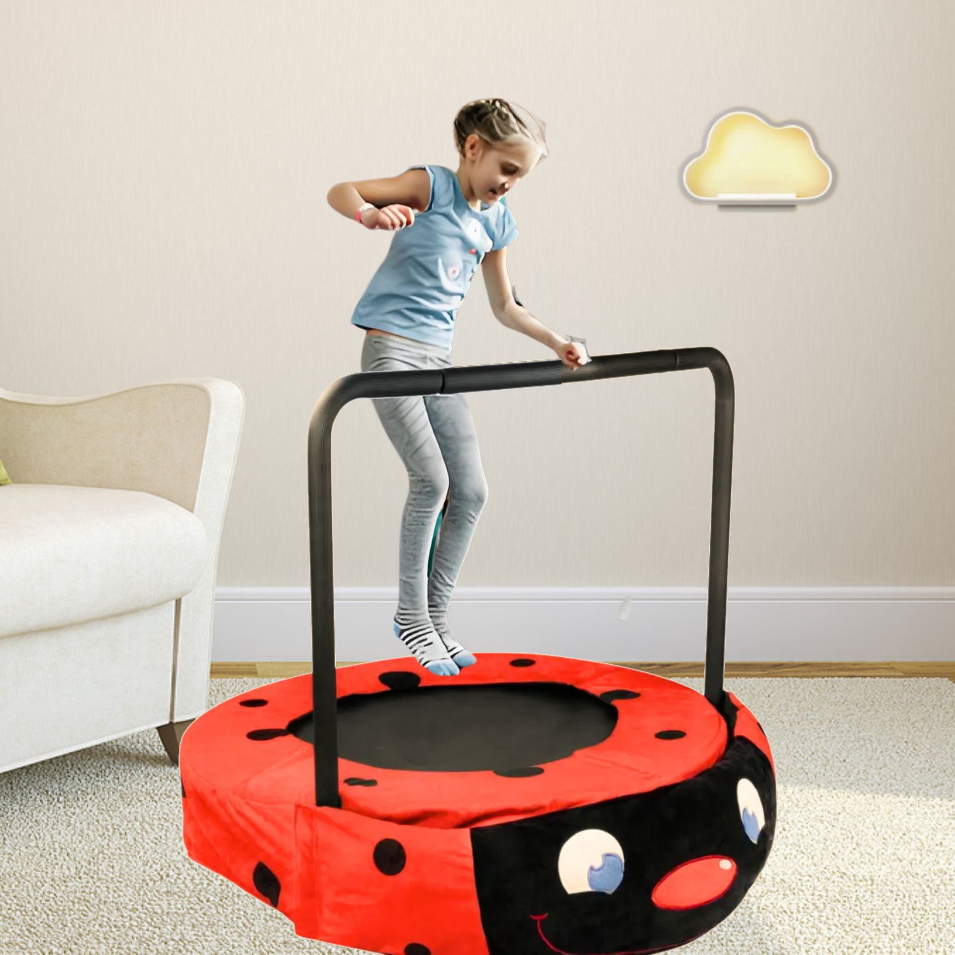 Assembled Children's Trampoline Happy Expression Outdoor and Indoor for kids age 3 - 7