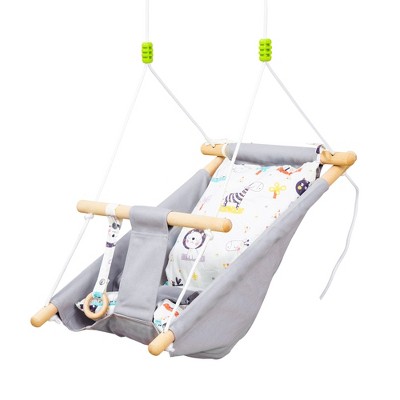 Image of Outsunny Baby Swing Infant Chair Hanging Rope, Max.176 Lbs with 2 Cushions, Cotton Weave, for Indoor & Outdoor Home Patio Lawn, Aged 6-36 months, Gray