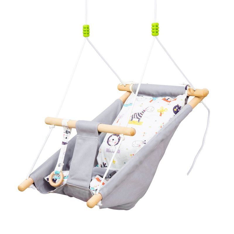 Outsunny Baby Swing Infant Chair Hanging Rope, Max.176 Lbs with 2 Cushions, Cotton Weave, for Indoor & Outdoor Home Patio Lawn, Aged 6-36 months, Gray, 1 of 8
