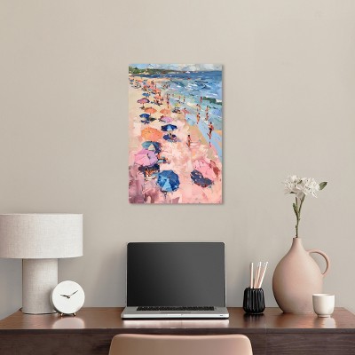 Colorful Coastal Beach Scene Wrapped Canvas Wall Art, 16" x 24"