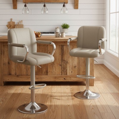 Ora Maison Set of 2 Adjustable Blue Counter Height Bar Stools, 360° Swivel PU Leather Chairs with Backs for Kitchen Island or Home Bar