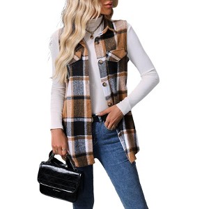 Coolmee Plaid Vest for Womens Casual Sleeveless Flannel Jacket Lapel Button Down Shirt with Pockets - 1 of 4