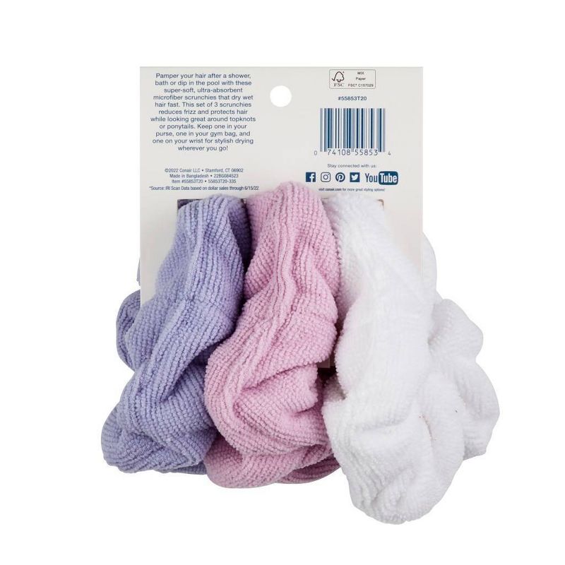 Conair Ultra- Absorbent Microfiber Towel Scrunchies - White/Pink/Purple - 3pcs, 3 of 5